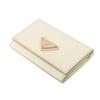 Used 11569 Saffiano Triangle Card Holder 1MC110 QHH F0009 7946 Current Calfskin White Bifold RFID Logo Bianco Unisex