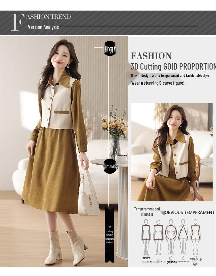 Women's Popular Melard Style Autumn Dress Set: Long Sleeve Vest & Shirt Two-Piece