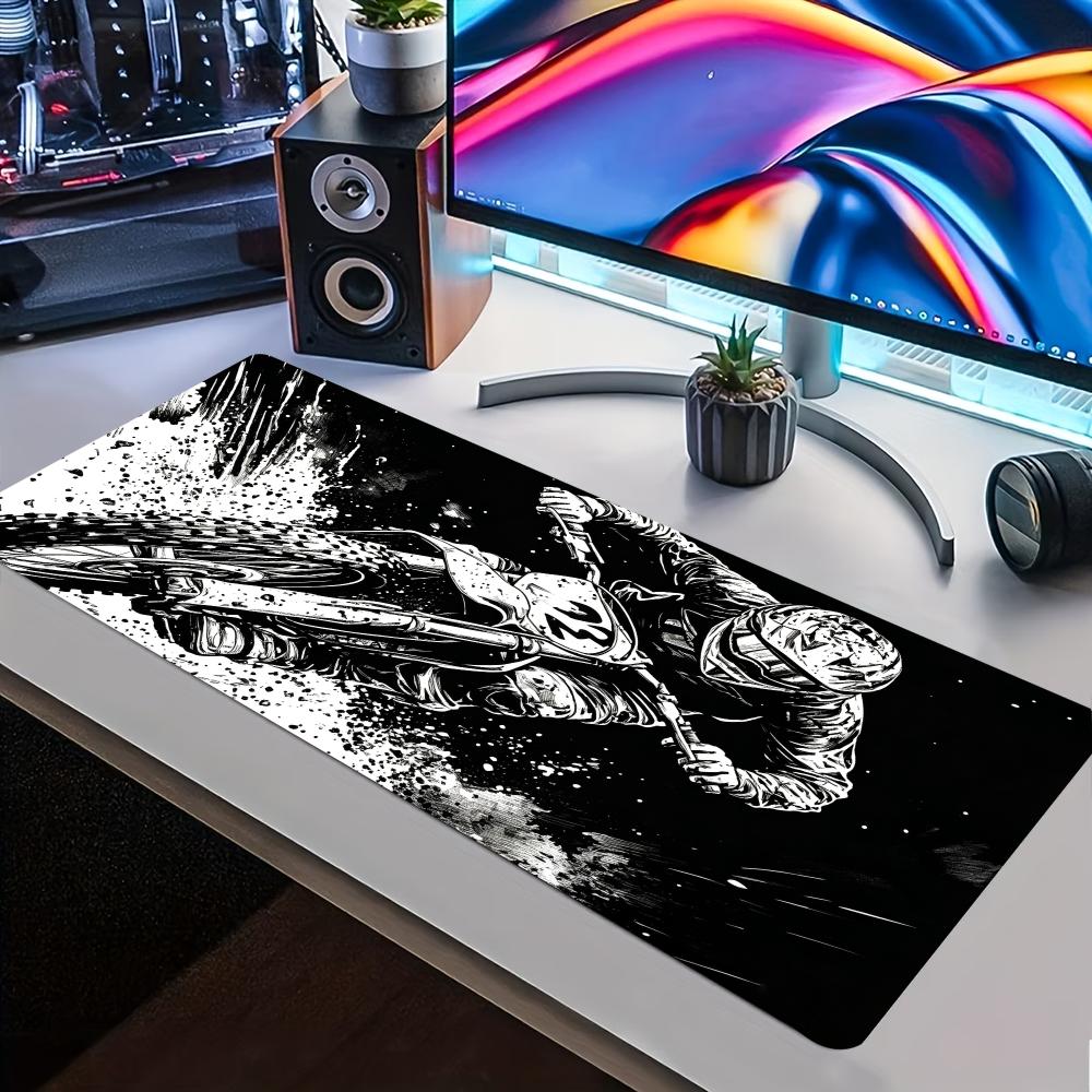 Large Desk Mat Motocross Rider Ink Splash Gaming Non Slip Rubber Lock Edge Extended Keyboard Computer Laptop Office Desktop Game