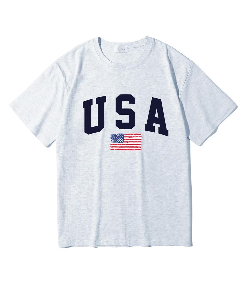 Oeta Usa Flag Double Cotton Oversized Short Sleeve T-Shirt Ots26022(8 Colors) (Type A)