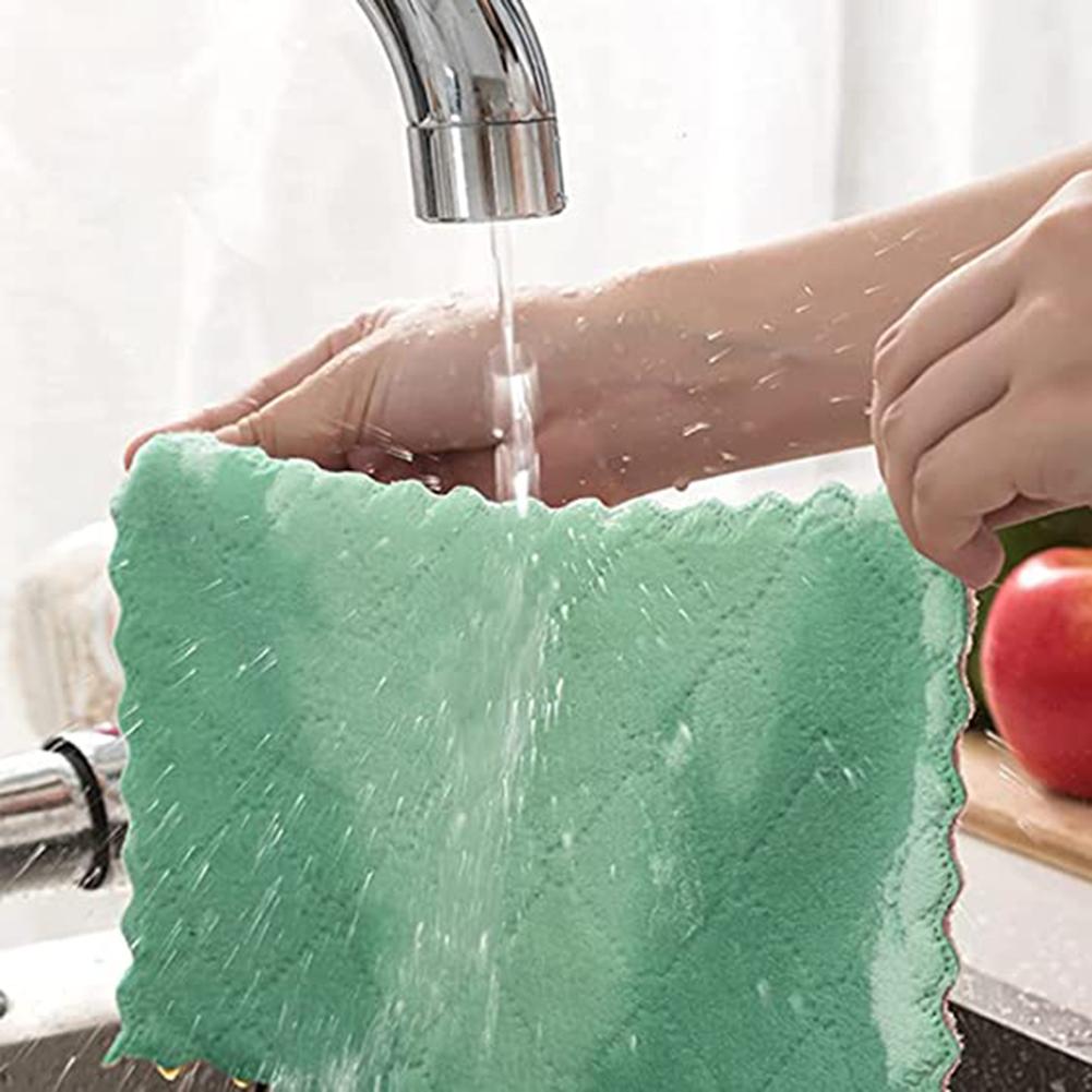 5/10/15Pcs Kitchen Dish Towels Double-layer Home Ultra Soft Absorbent Pad Coral Fleece Dishcloth Nonstick Oil Fast Dry Washcloth