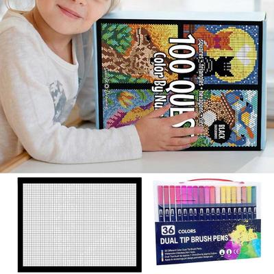 100 Quests Digital Coloring Book Funny Painting Book Quick-drying Double-Sided Watercolor Pencil Color By Number Activity Book