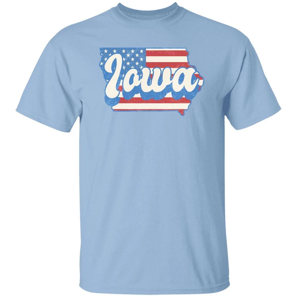 Iowa US flag Unisex T-Shirt American patriotic IA state tee White Ash Blue 3XL