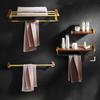 Golden Bathroom Shelves Bathroom Wood Towel Rack Wall Mounted Storage Towel Bar Pole Slippers Rack Tripod Toilet Paper Shelf