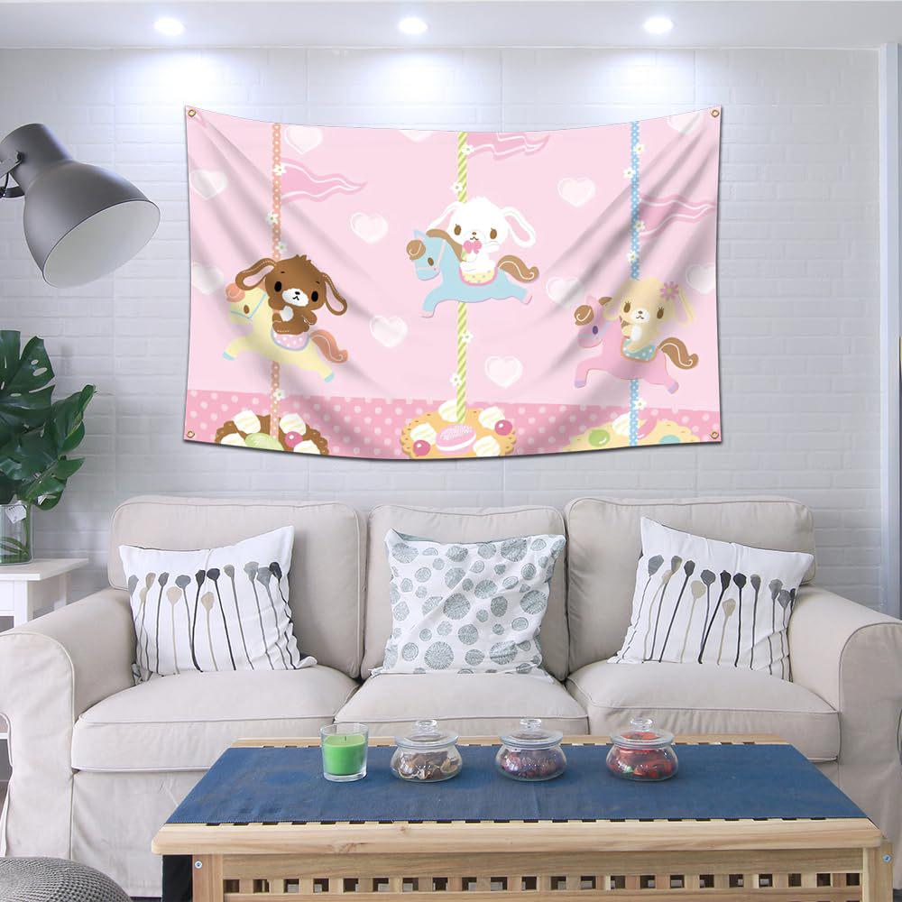 Cartoon Animals Carousel Tapestry for Living Room or Bedroom Wall Décor