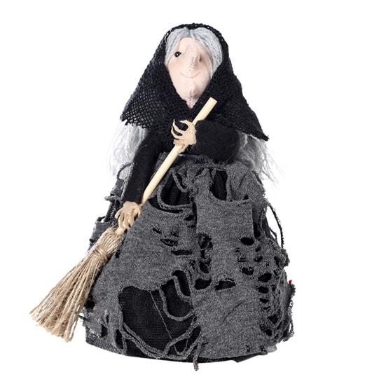 Halloween Küchenhexe Puppe Kleine Hexenstatue mit Besen Tischdekoration für Tisch