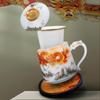 Four-Piece Ceramic Mug Set: Ice Jade Porcelain Tea & Water Separation Cup with Lid - Ideal Business Gift