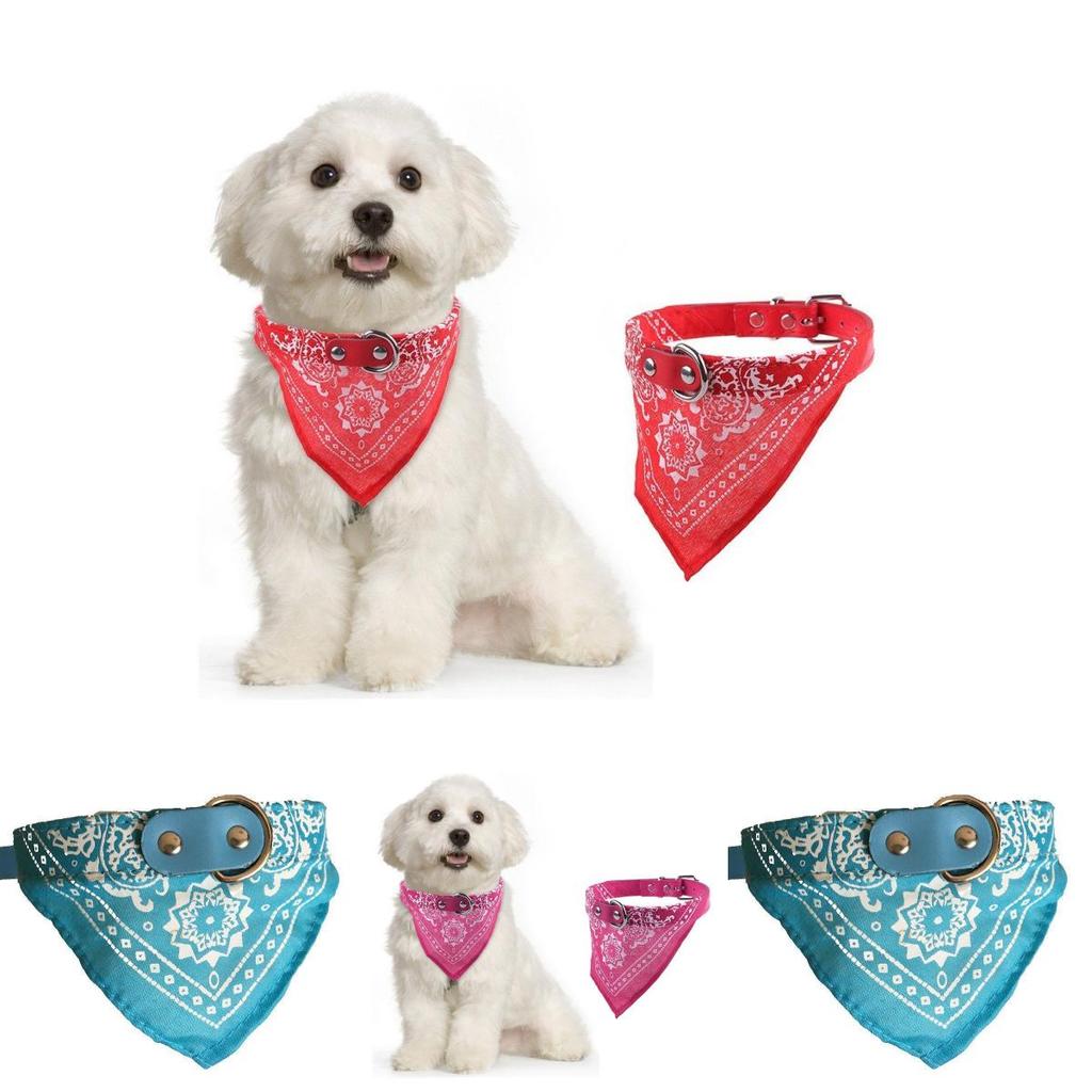Adjustable Pet Dog Puppy Cat Neck Scarf Bandana With Leather Collar Neckerchief