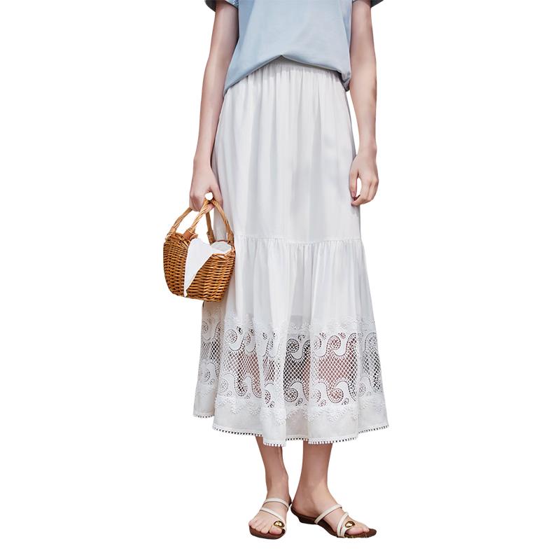 

Women s White Lyocell Lace High-Waisted A-Line Skirt M
