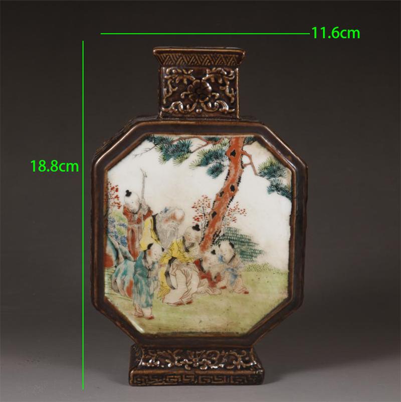 Qing Qianlong Ceramic Vase Figure Four Sided Flat Bottle Porcelain Old Items Antique Collection Ornaments Home Desk Accessories