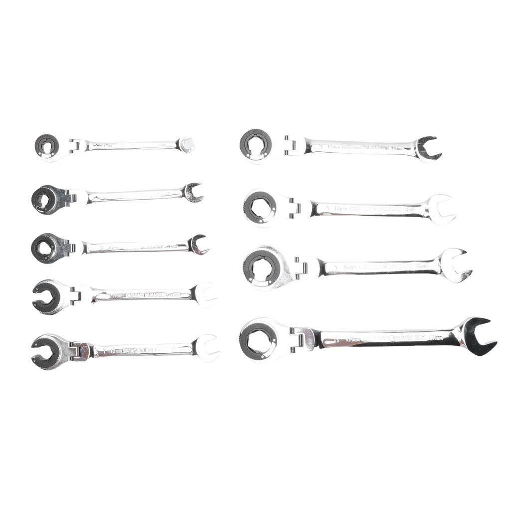 9Pcs Ratcheting Wrench Combination Metric 8 17mm Set 72 Teeth Cr V Steel Tubing Ratchet Spanner 180 Degree Adjustable