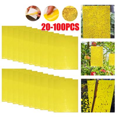 100-20PCS Fruit Fly Sticky Traps Yellow Sticky Bug Trap for Indoor Outdoor Insect Pest Control Garden Strong Glue Board