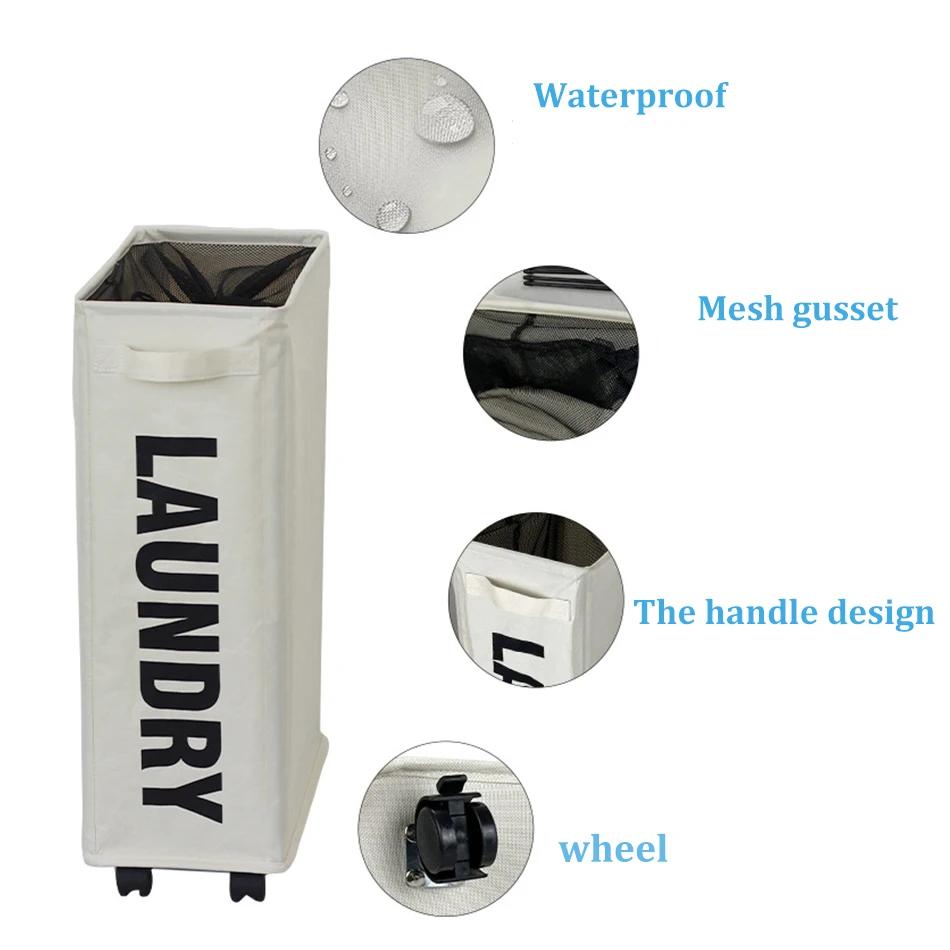 Laundry Basket with Wheels Space Saving Foldable Waterproof Sorter And Home Storage Organizer Dirty Clothes Yoga Mat Storage