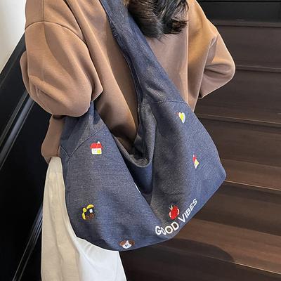 Neue lässige Umhängetasche aus Denim-Canvas für Damen mit großem Fassungsvermögen, Schulter-Tragetasche mit großem Fassungsvermögen