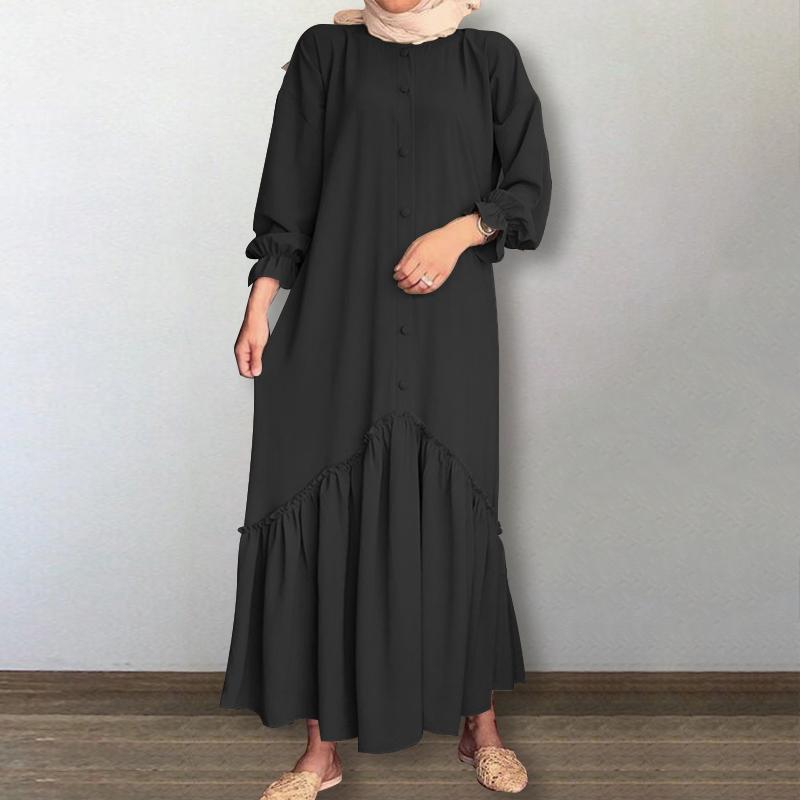 ZANZEA mujer musulmana manga de Bell Volantes Hem Abaya Kaftan túnica del vestido maxi largo Café ZANZEA mujer musulmana manga de Bell Volantes Hem Abaya Kaftan túnica del vestido maxi largo Café