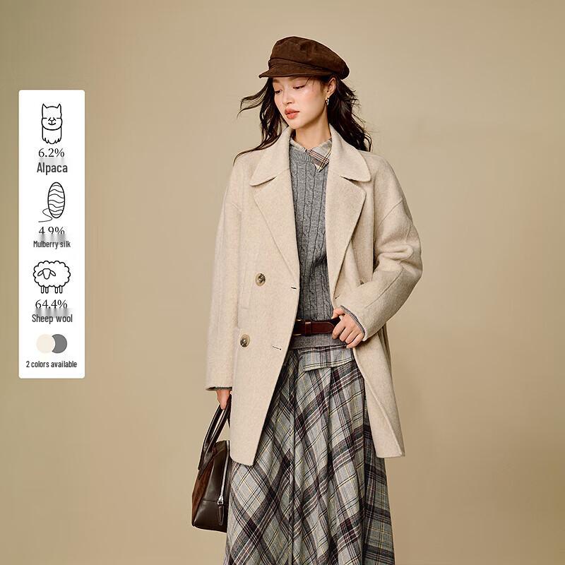 INMAN Women's Alpaca Silk Blend Double-Faced Wool Coat