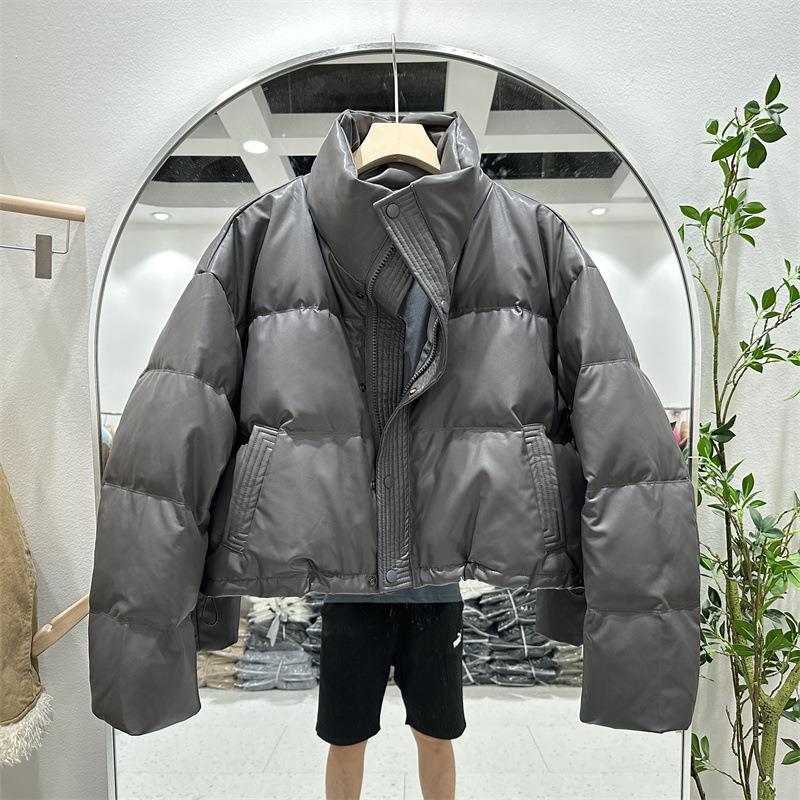 New warm fashion short stand-up collar down jacket winter PU leather down jacket casual jacket women's clothing