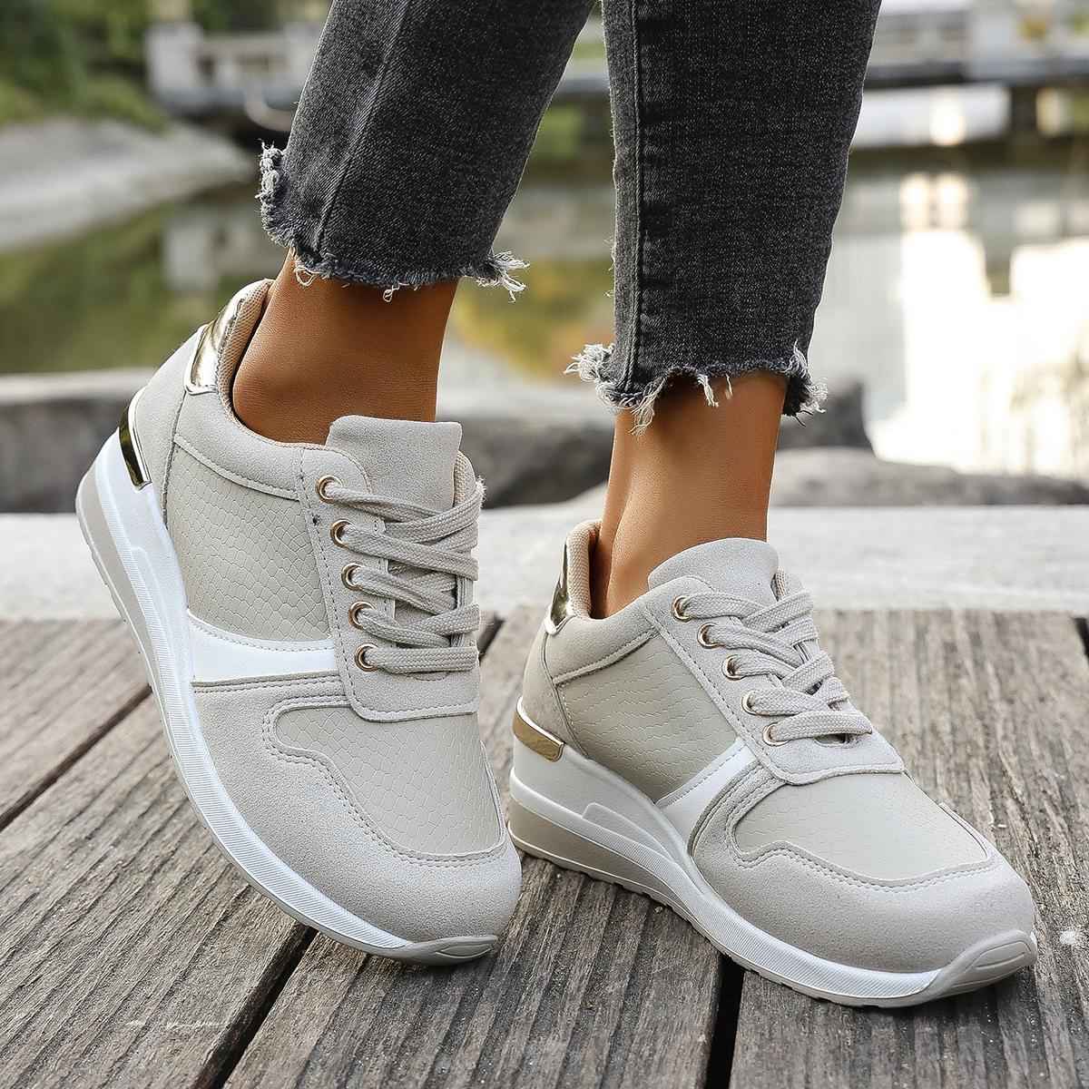 

Новые весенне-осенние женские повседневные дышащие кроссовки на платформе, удобные женские туфли на платформе на шнуровке, модная женская вулканизированная обувь 43 серый