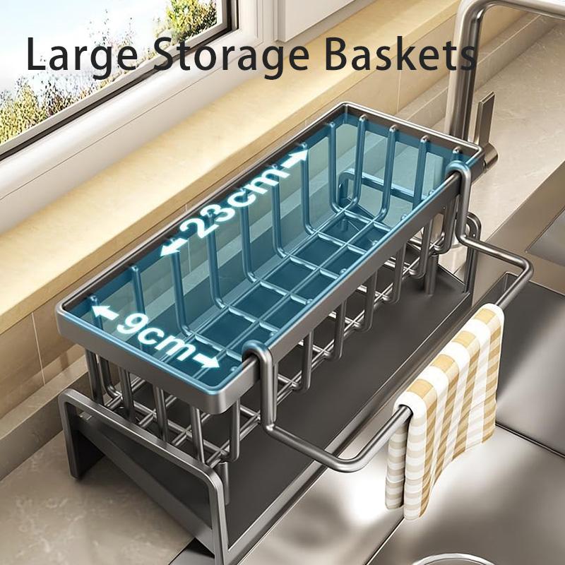 Kitchen Sponge Holder Plastic Sink Drain Rack Soap Drainer Towel Rack Self-draining Organizer Bathroom Storage Accessories