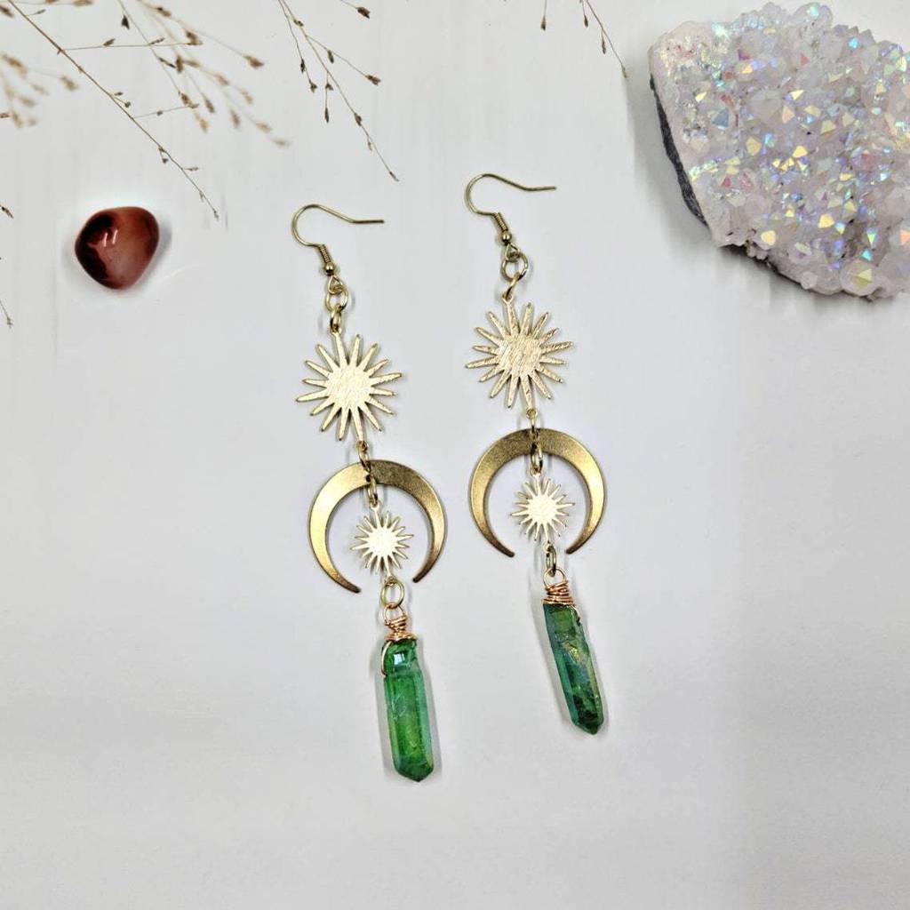 Quartz Crystal Moon And Sun Earrings Fashion Jewelry With Electroplated Alloy For Daily Wear