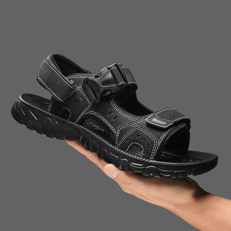 Sommer sandaler for menn PU-skinn Lett åpen tå flat herre fritidssko Outdoor walking sandaler for menn Strandsko str. 39-46