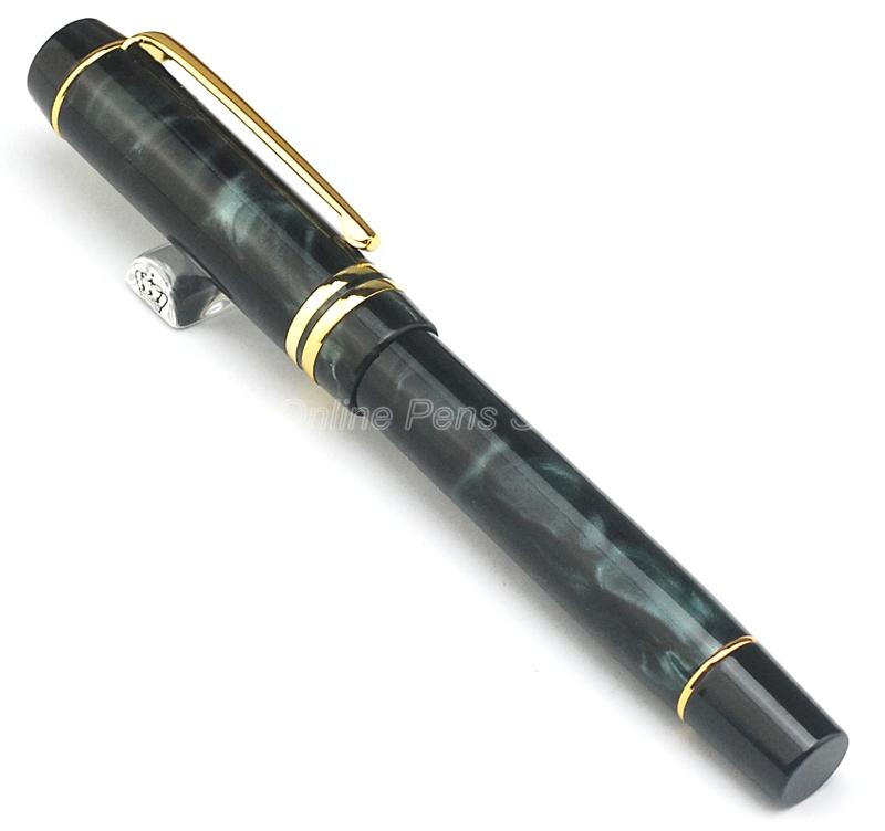 Kaigelu 316 Black & Golden Marble Celluloid Fountain Pen 22KGP Fine Nib Green Phantom Pattern For Business Gift Pens