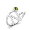 Capital N Initial Letter 3MM Round Peridot 925 Sterling Silver Women Adjustable Wedding Ring