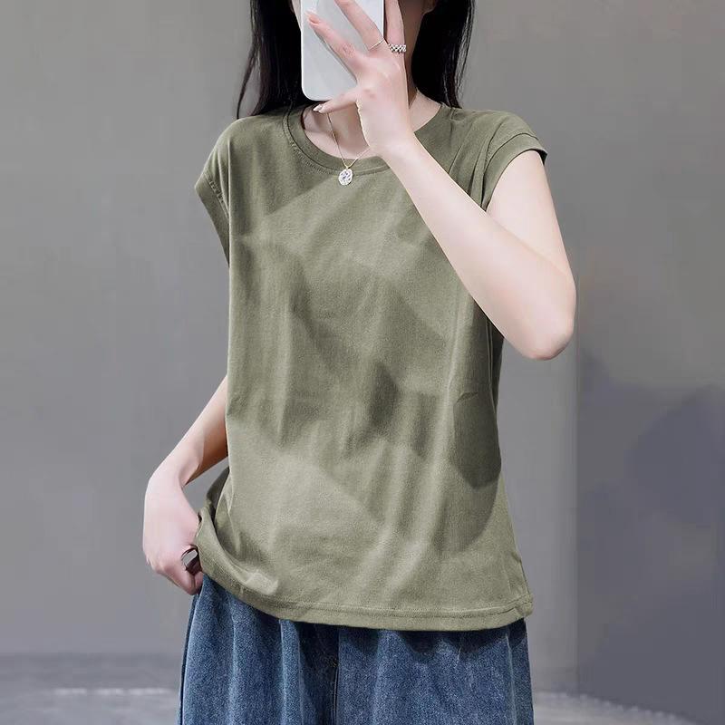 

Литературный ретро однотонный летний новый повседневный топ с круглым вырезом и короткими рукавами, свободная и универсальная иностранная футболка женская 3XL