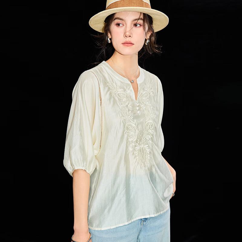 Women's Tencel Embroidered Hollow-Out Blouse