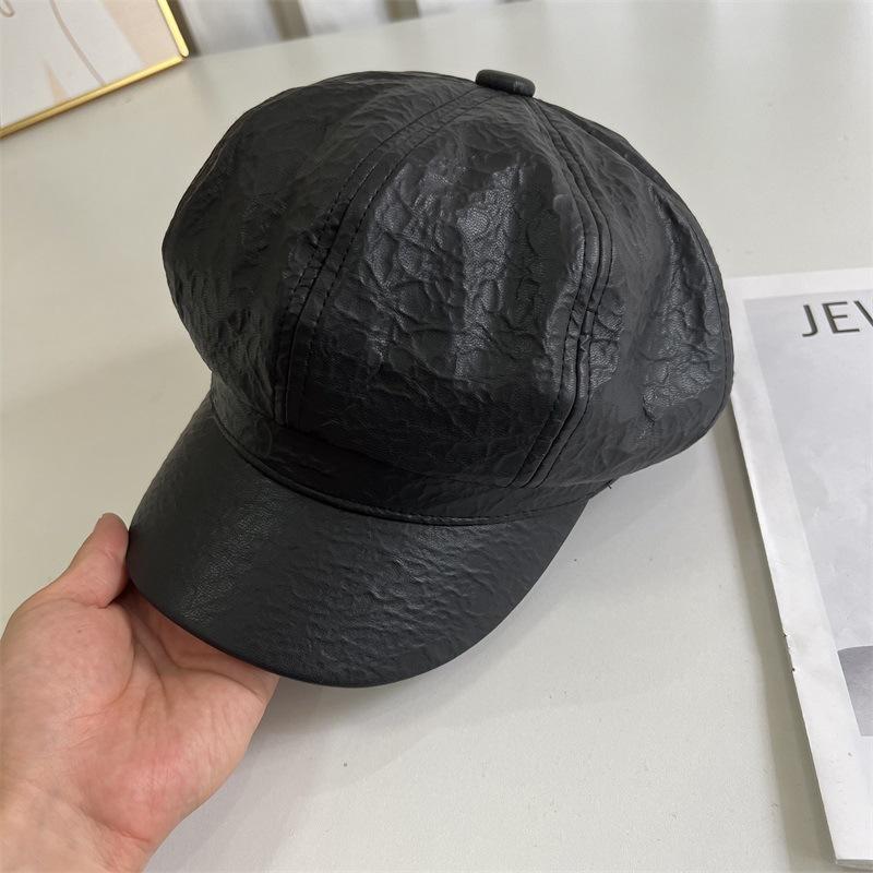 

Лицо маленькая черная восьмиугольная шляпа из ПУ кожи детская утиный язычок британский прилив весна и осень лето кожаная шляпа берет M（56-58cm） чёрный