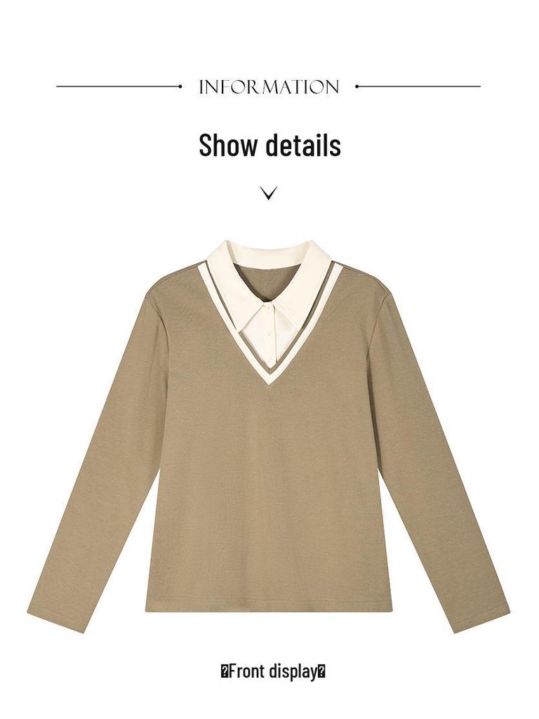 Women's Straight Shoulder Long-Sleeve T-Shirt, New 2026 Stylish Lapel Top for Spring & Autumn. Versatile Base Layer or Outerwear.