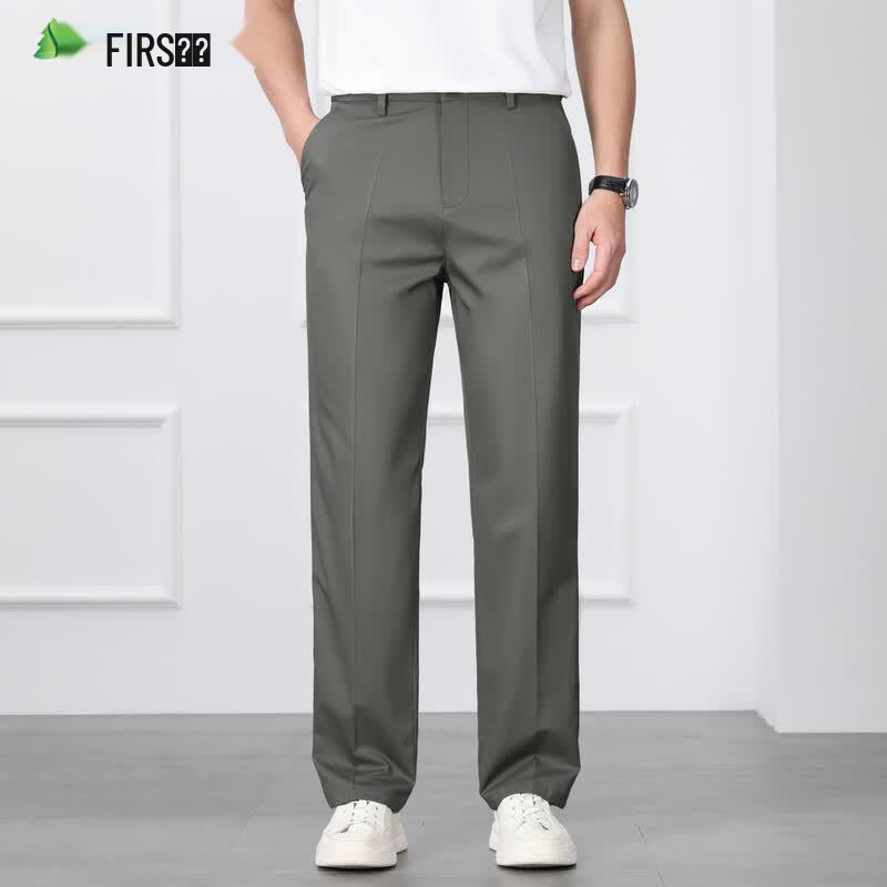 FIRS Men's Silk Blend Summer Casual Straight-Leg Pants