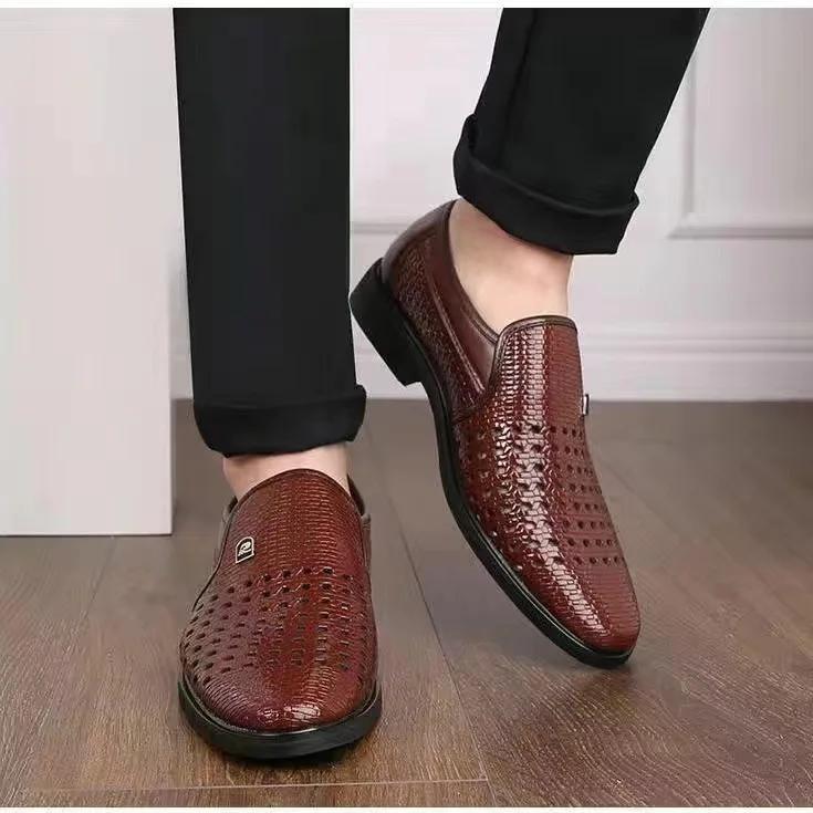 Luxury Summer New High Quality Business Casual Leather Shoes Breathable Hollow Soft Sole Anti Slip Sandalia Masculina Sneaker