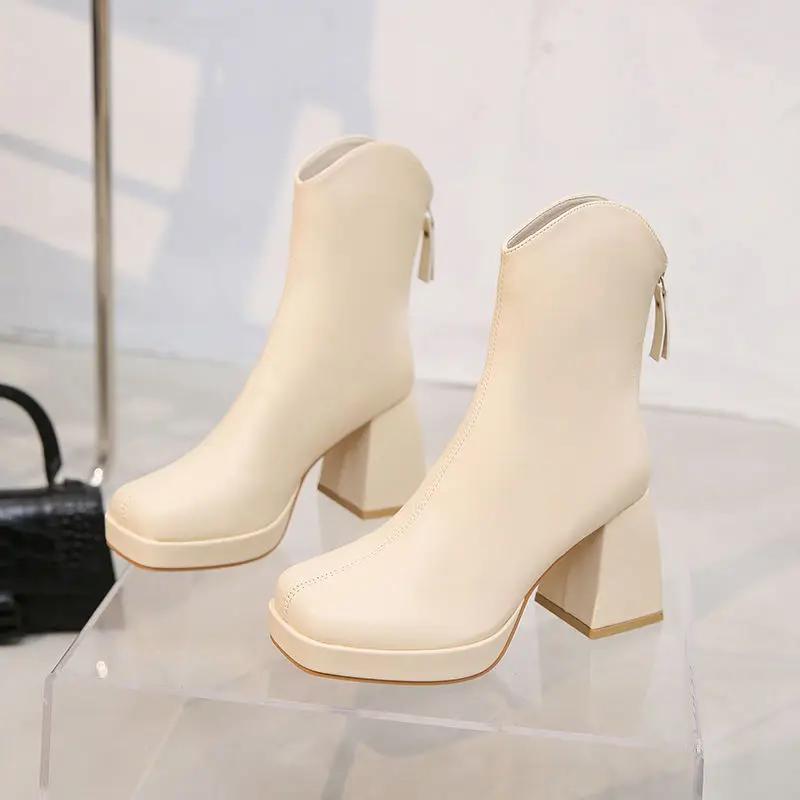 Fashion Middle Heel Solid Color Long Boots for Women New In Large Size Warm Fashion 2024 Y2k Work Boot Pu 39 Knee High Shaft Shoes Woman