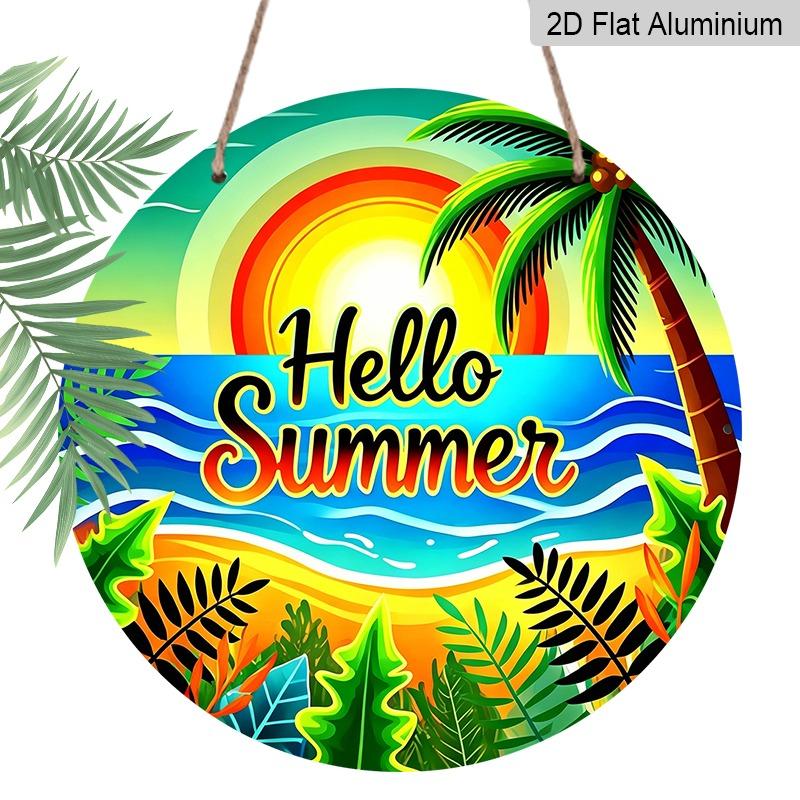 2D Flat Summer-themed Welcome Signs and Aluminum Decorative Plaques In Various Sizes. Tropical Beach Palm Tree Wreath Wall Decorations, Summer