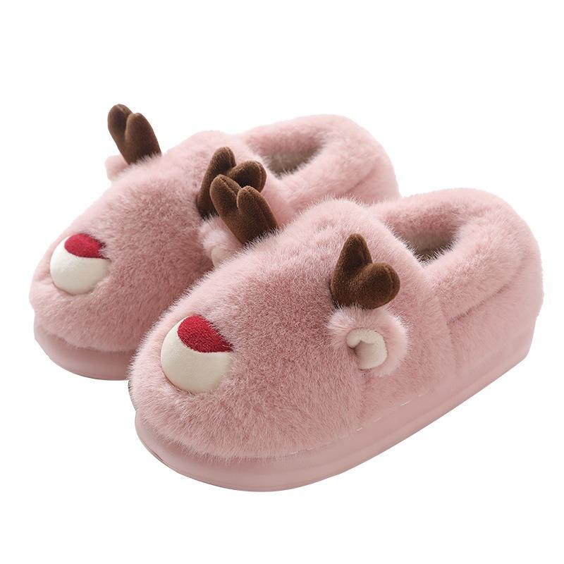 Elk Cotton Shoes Autumn and Winter Home Indoor Non-slip Warm Cartoon Children's Parent-child Cotton Shoes Christmas Couple Bag and Cotton Shoes