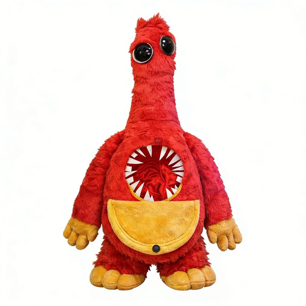 Poppy Playtime Prototype 1006 Plush Toy - Red Monster Stuffed Doll with Zipper Mouth Yellow Pocket, Horror Game Character Plushie Gift for Fans & Kids