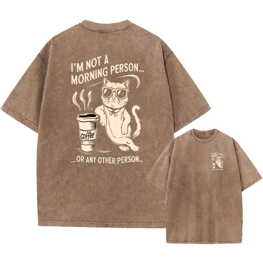 Vintage Oversized Washed Tee, Not A Morning Person Coffee Cat Unisex T-Shirt XL