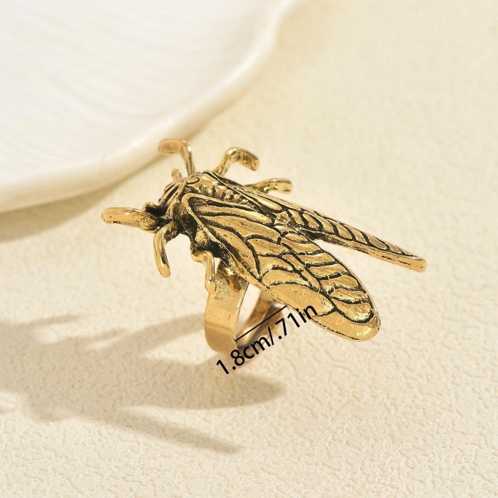 Ring im Vintage-Stil mit personalisiertem Zikaden-Insekten-Element-Design, verstellbarer offener Ring, vielseitiges Handaccessoire für Frauen