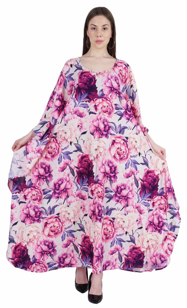 Moomaya Long Kaftan Maxi Dress For Women  s Kimono Sleeves Beachwear Cover Up Plus Size