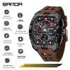 SANDA Barrel-Shaped Men's Watch: Dual Display, 50M Waterproof, Luminous, World Time, Stylish & Versatile