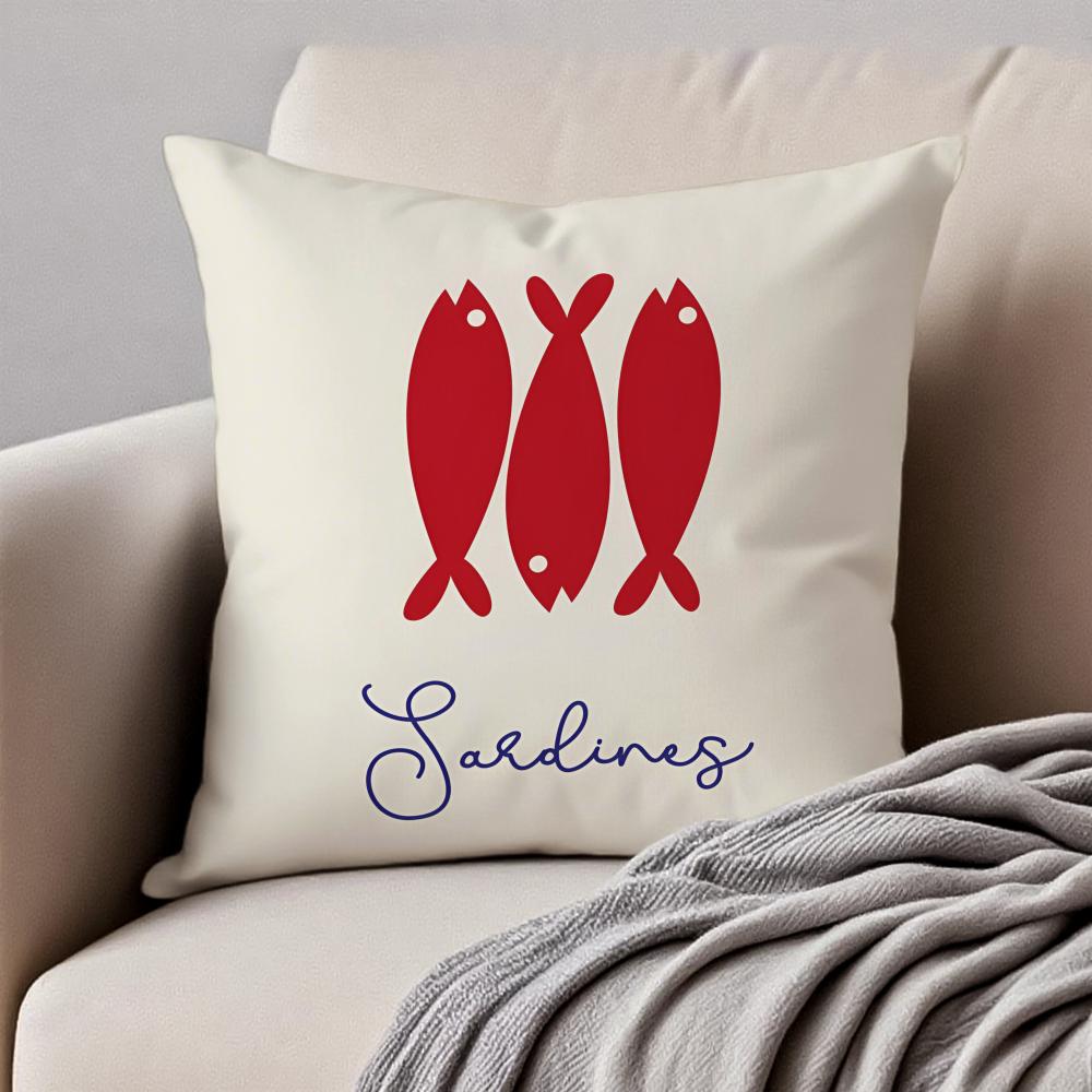 Cute Coastal Charm Sardines Art Design Cushion Cover Pillowcase Antidustmite Invisible Zipper Short Plush Sofa Cushion