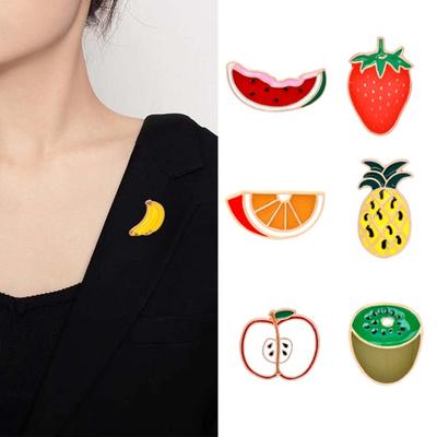 Fruit Brooch Cute Enamel Strawberry Orange Pineapple Watermelon Kiwifruit Shape Hat Bag