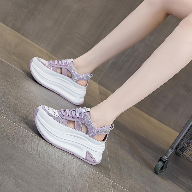 Roman sandals women's 2025 new hollow breathable thick sole inner height increase design sense niche casual fashion dad shoes