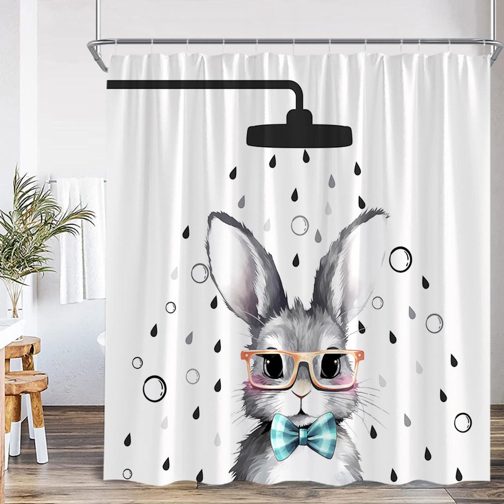 Funny Animal Cartoon Shower Curtain Ocean Life Dog Bathing Cat Kid Bathroom Decor Children Polyester Bath Curtain with Hooks