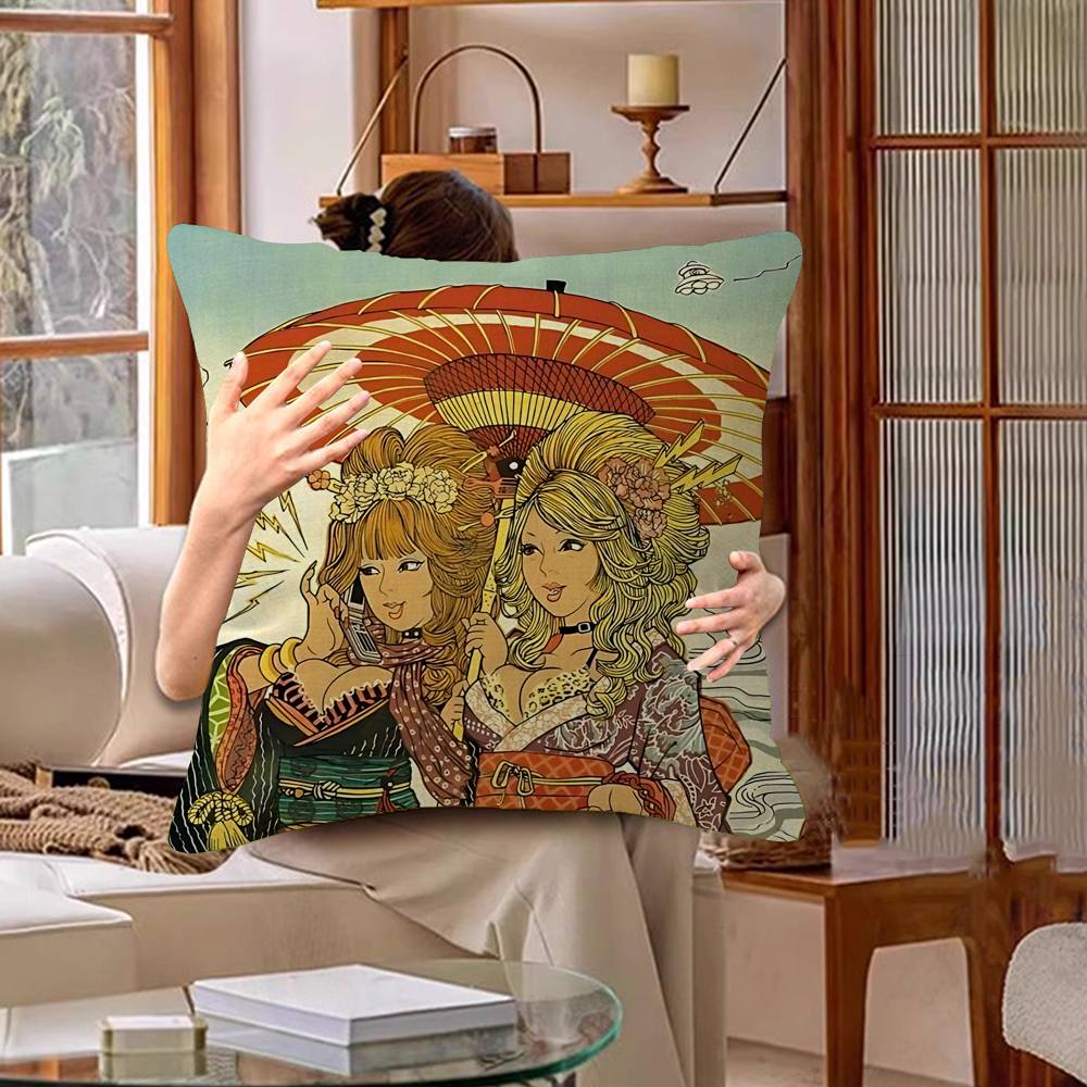 Gyaru Subculture Girls ANIME Retro Decorative Room Aesthetics Pillow Case Home Decor Bedroom Sofa Bed Couch Pillow Cover 45x45