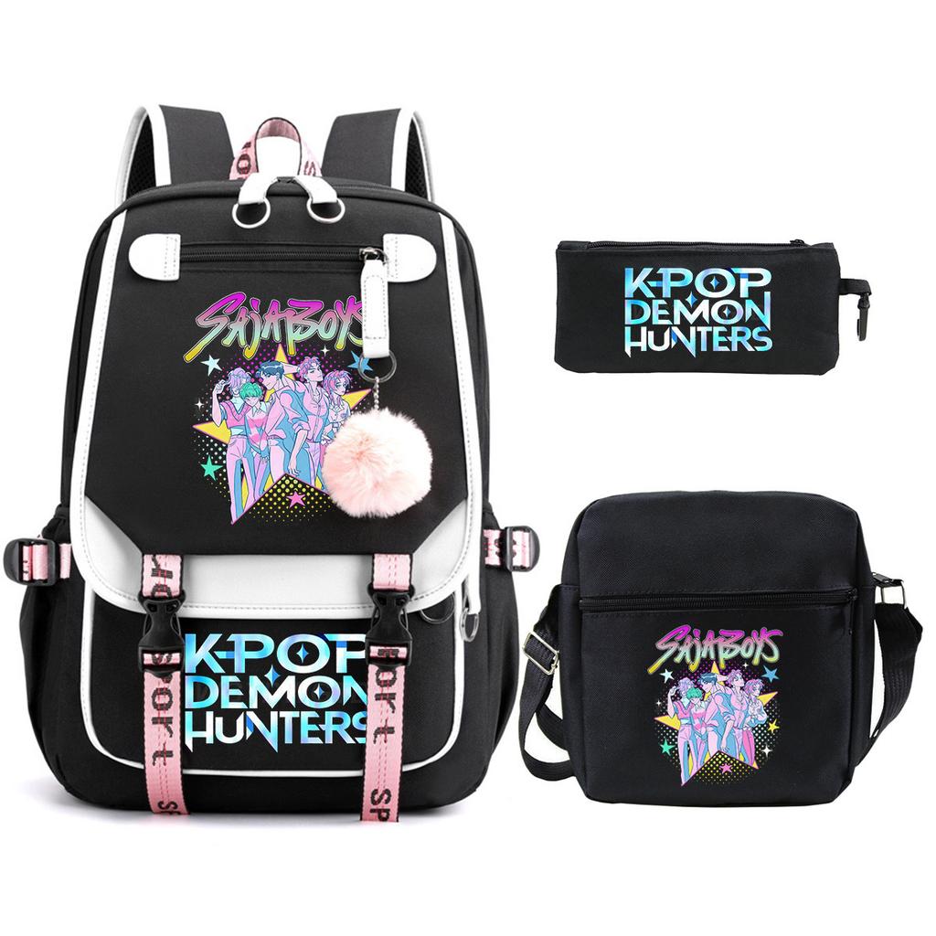 Witch Hunters Kpopdemonhunters Student School Bag Shoulder Bag Casual Pencil Bag Three-Piece Set
