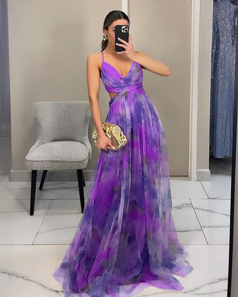 European & American Mesh Print Spaghetti Strap Dress - Spring/Summer Casual or Party Wear