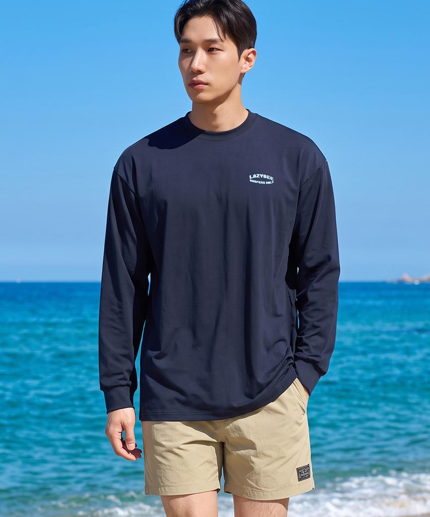 Leijibi [Set] Dry-Cooling Oversized Long Sleeve Rash Guard + Swim Shorts Set M Black