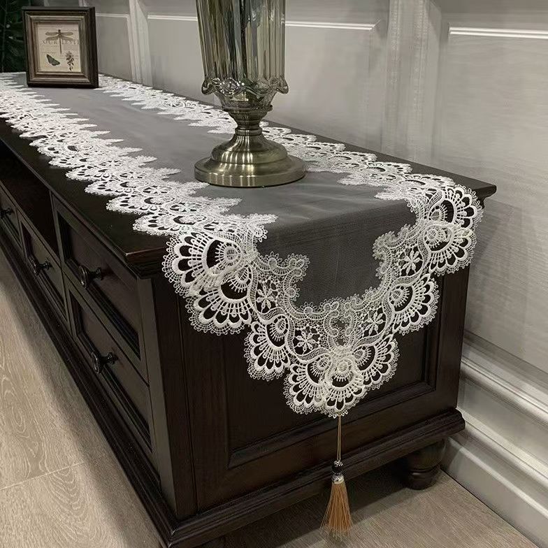 TV-Schrank Spitzentischläufer Stoff Europäischer Stil Couchtisch Tischdecke Leichter Luxus Schminktisch Tischläufer Schuhschrank Langes Staubschutz-Tuch